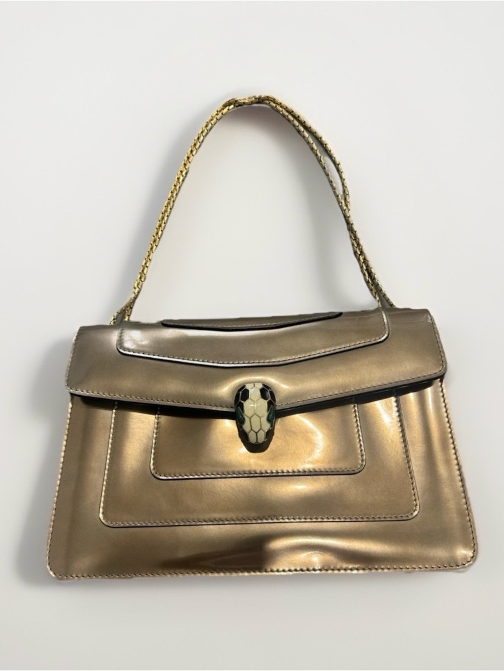 Bvlgari Metallic Gold Shoulder Bag with Serpent Clasp